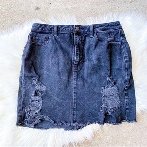 Hollister Black Curvy Ultra High Waist Distressed Denim Skirt